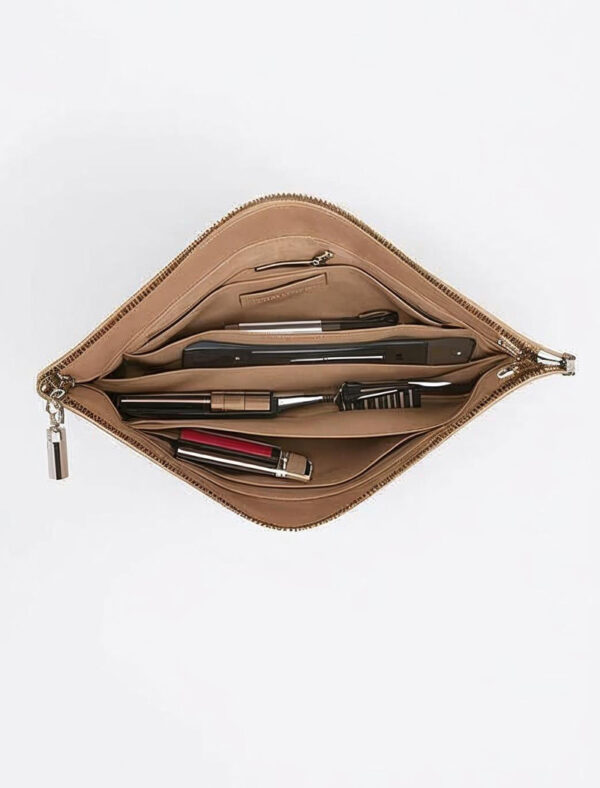 Beige Modern Leather Clutch for Women - Image 3