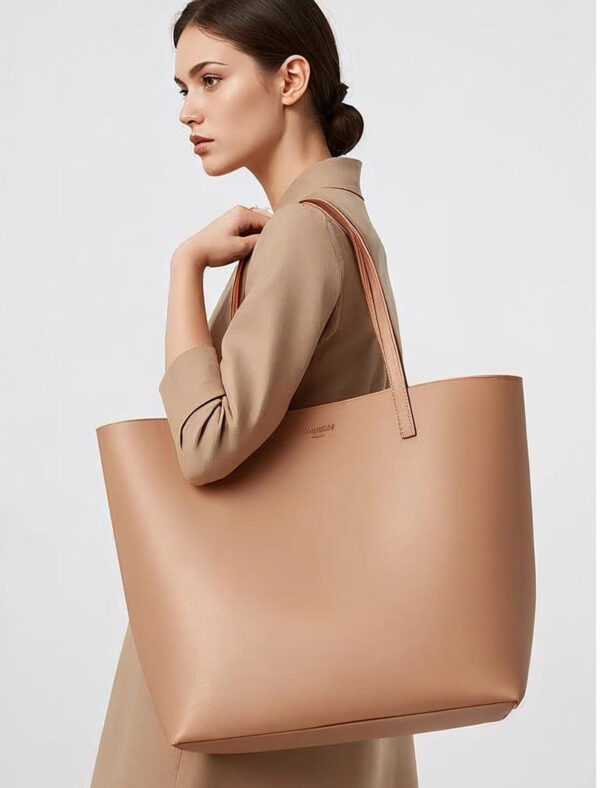 Beige Modern Leather Tote Bag - Image 2