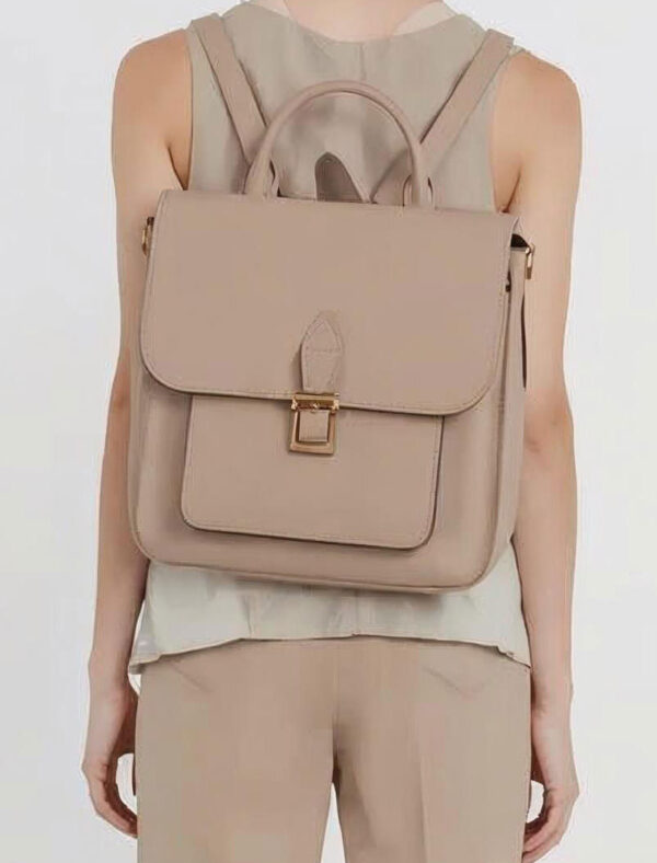 Beige Modern Leather Backpack for Women - Image 2