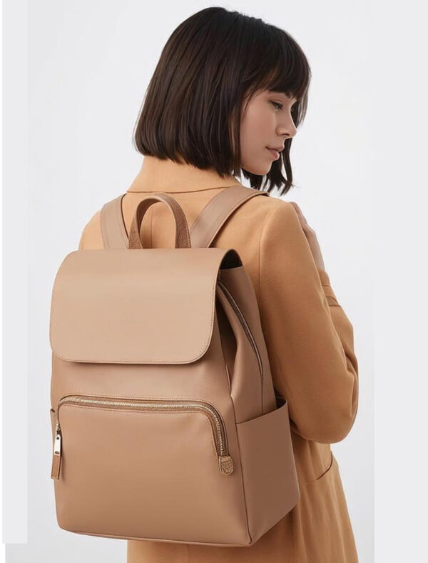 Beige Modern Leather Backpack for Women - Image 2