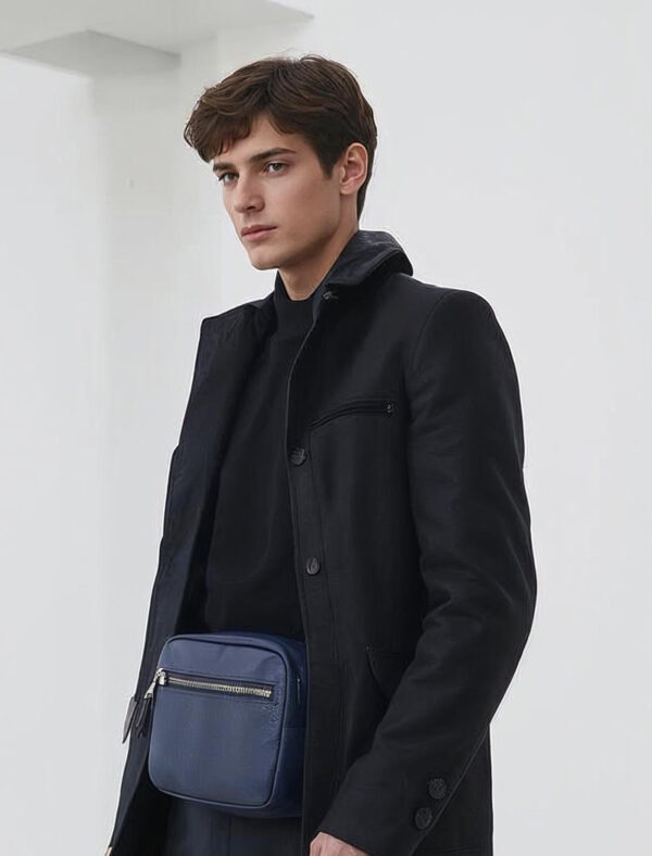 Navy Modern Leather Belt Bag - Image 3