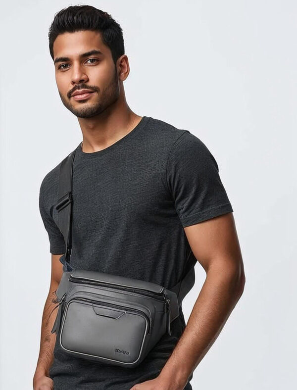 Grey Modern Leather Belt Bag - Image 2
