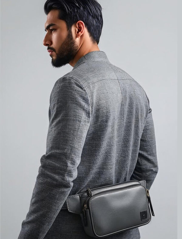 Dark Grey Modern Leather Belt Bag - Image 2