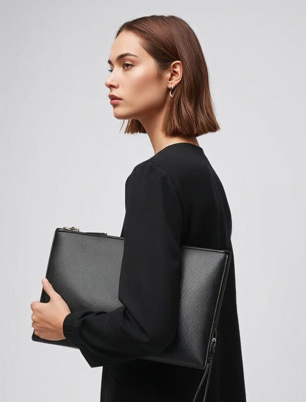 Black Modern Leather Clutch for Women - Image 2